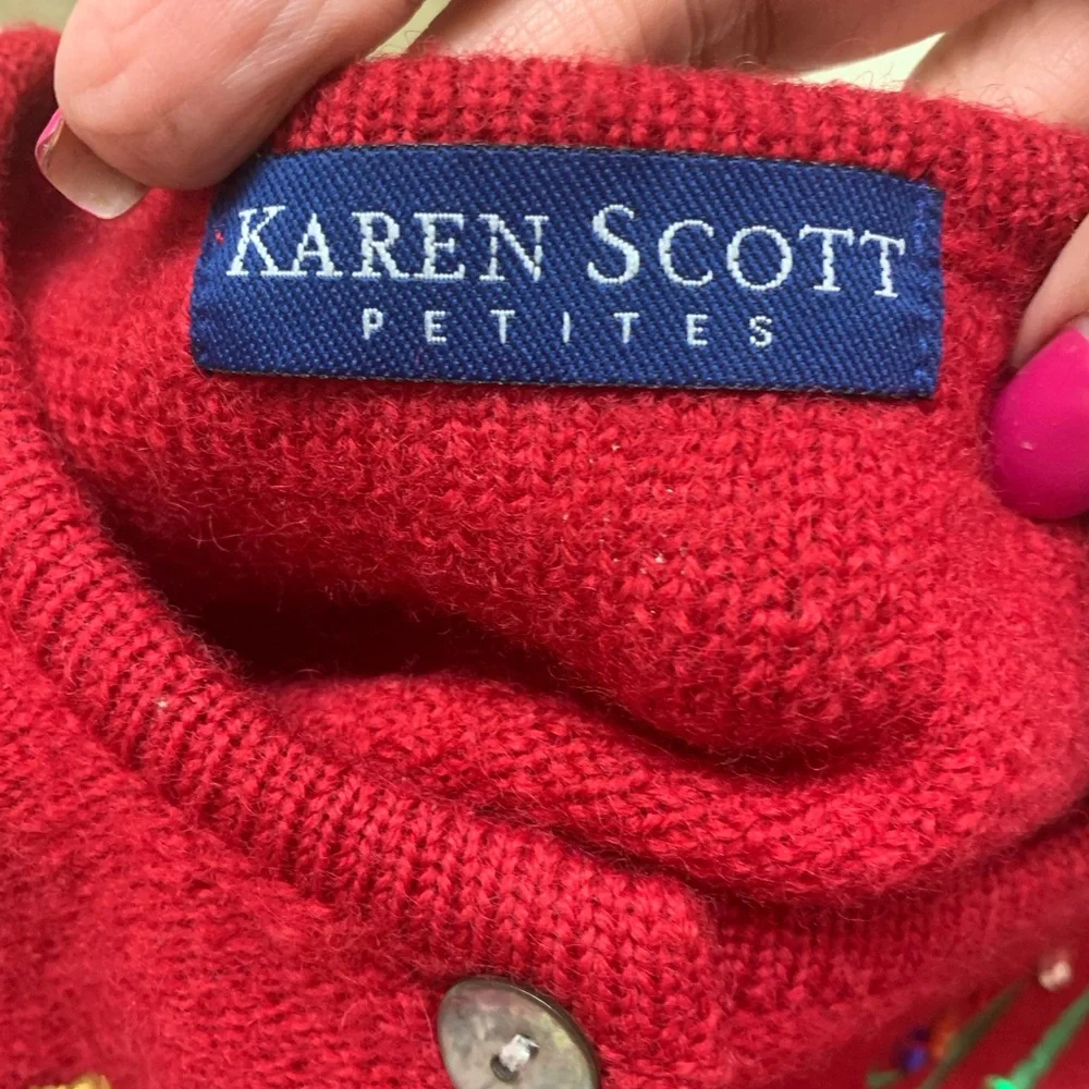 Vintage Karen Scott Festive Red Christmas Cardigan